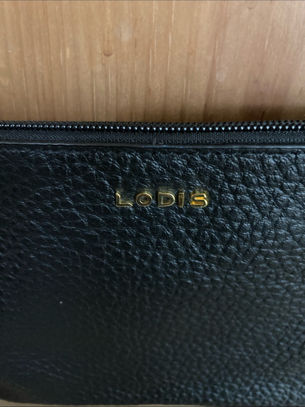Lodis Navy Pebbled Leather Crossbody with Gold Chain - Picture 3 of 8